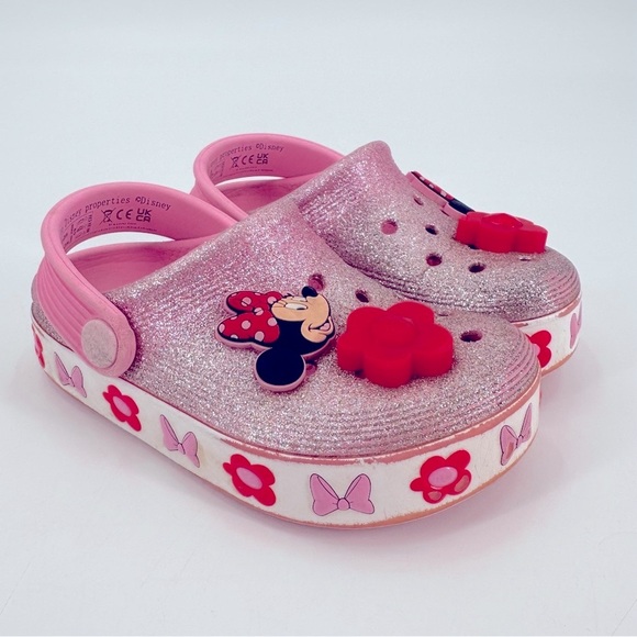 Crocs Disney World Minnie Mouse Pink and Red Glitter Sandals Little Girls 9 FLAW - Picture 1 of 6